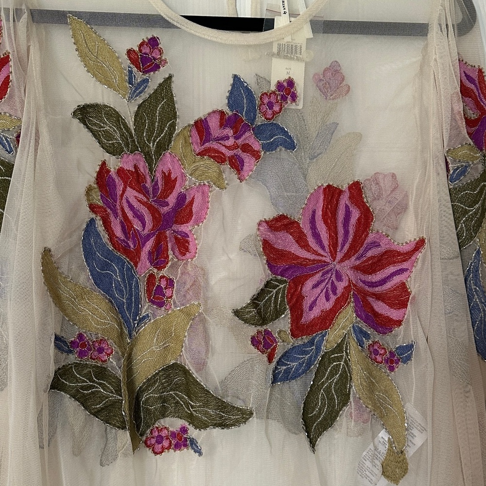 Anthropologie The Layla Long-Sleeve Appliqué Mesh Blouse Size Medium - Picture 6 of 12